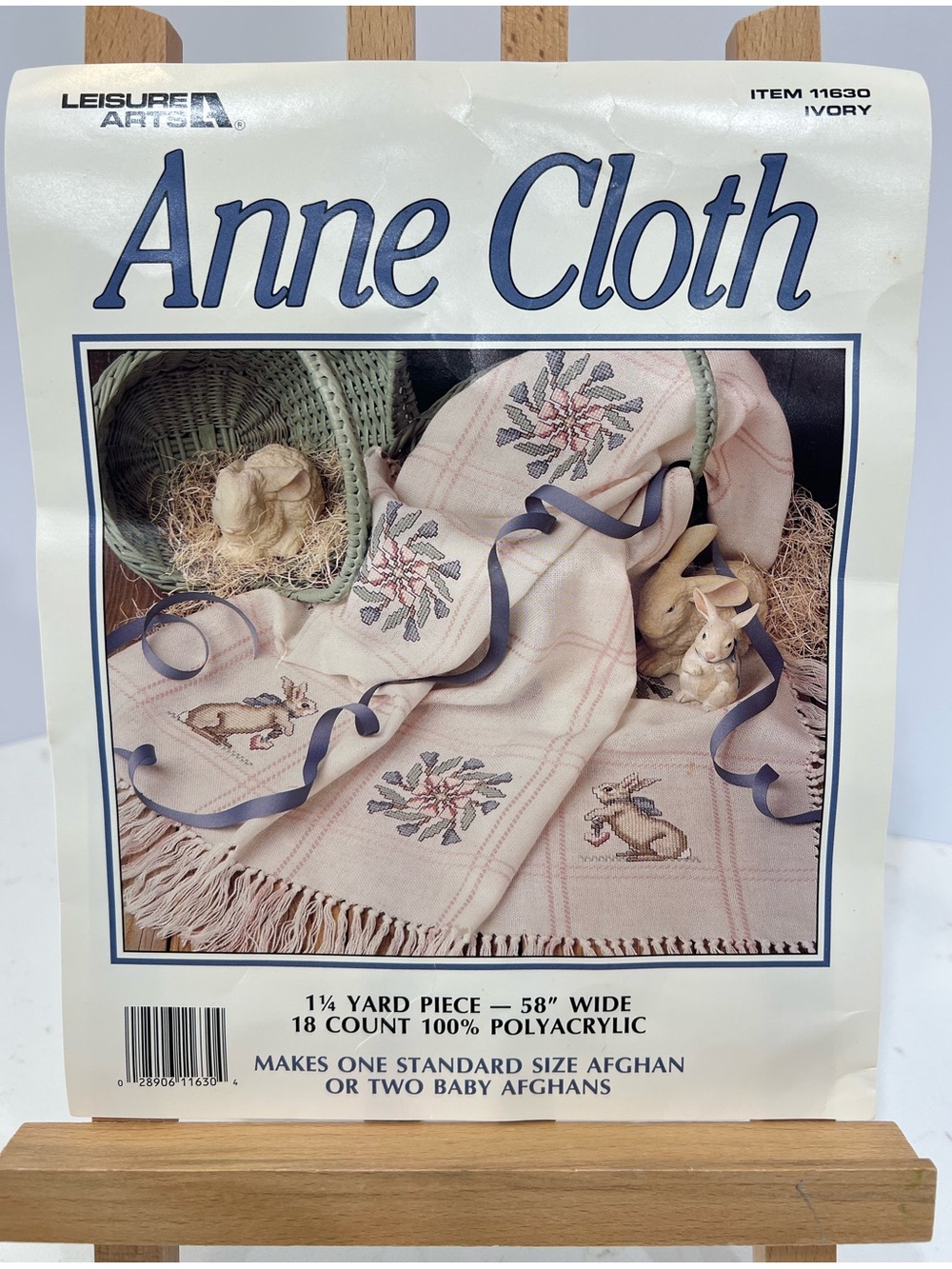 Vintage Leisure Arts Anne Cloth Bunny Rabbit Cross Stitch Afghan Fabric NOS